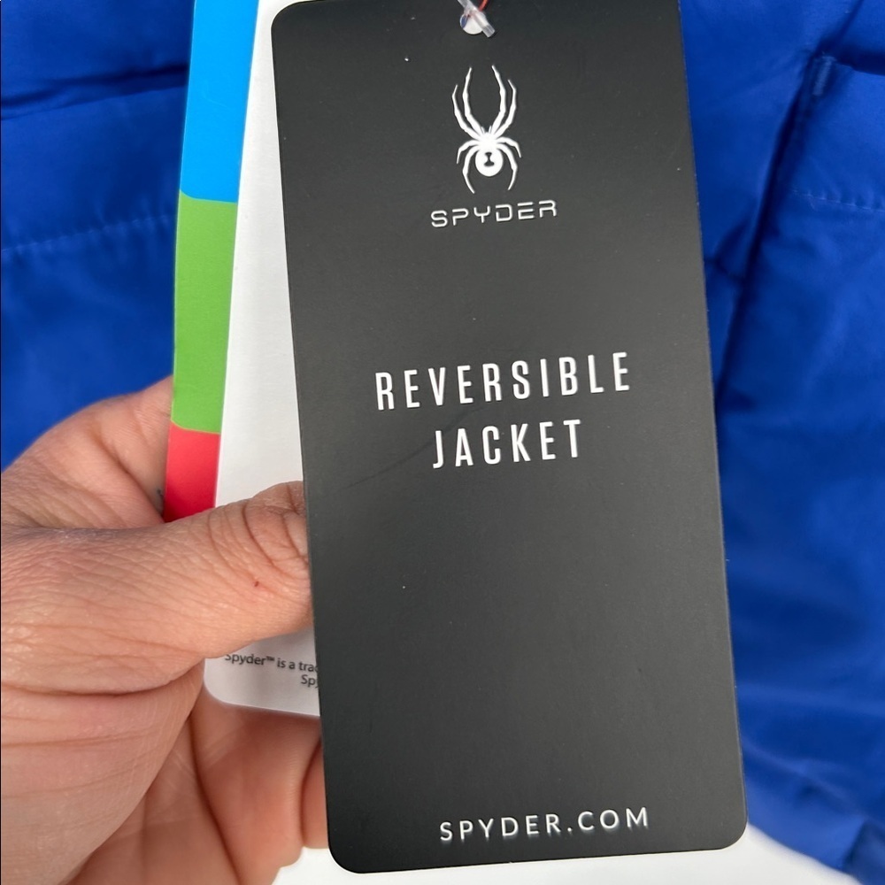 New Spyder Big Boys Reversible Puffer Jacket Blue Hooded Size L 14 16 - Picture 4 of 12